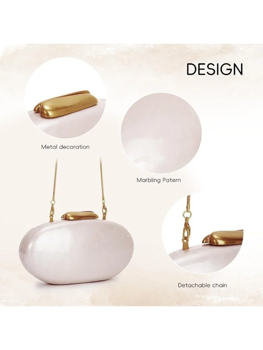 Women's Begie Acrylic Shell Clutch Purse Oval Seashell Wedding Evening Bag
